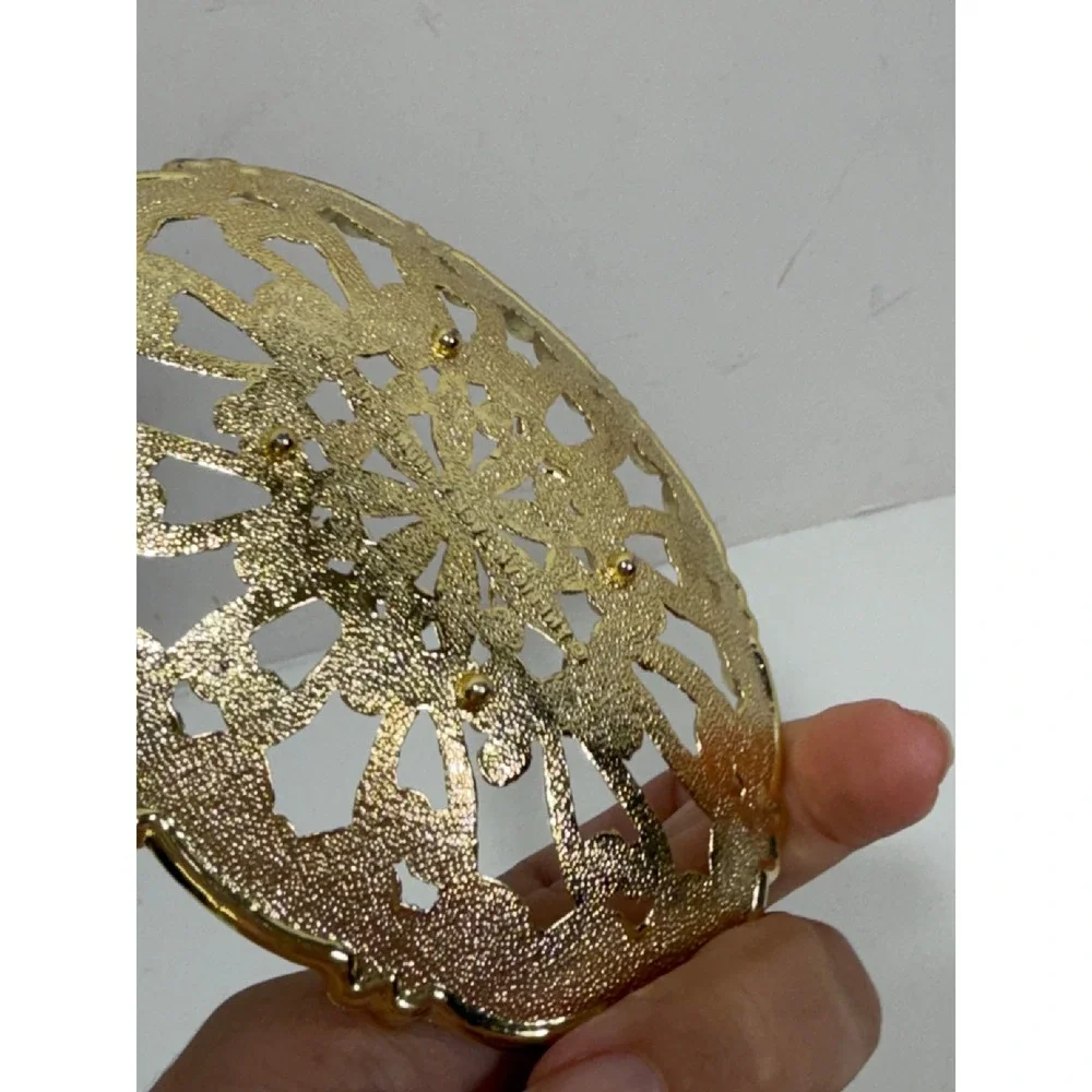 Vintage 1983 American‎ tack howe Gold Filigree Oval Trinket Jewelry Dish Footed